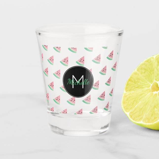 Wasserfarbe Wassermelone Monogramm Custom Personal Schnapsglas (Vorderseite)