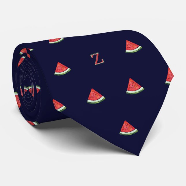 Wasserfarbe Wassermelone Scheibe Monogramm Anfangs Krawatte (Gerollt)