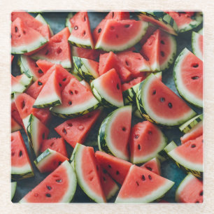 Wasserfarbe Wassermelone Scheiben Muster Rot Glasuntersetzer