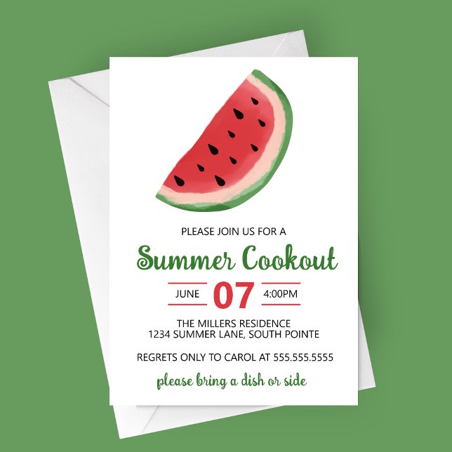 Wasserfarbe Wassermelone Sommerkochtopf Party Einladung (Watercolor Watermelon Summer Cookout Party Invitation)