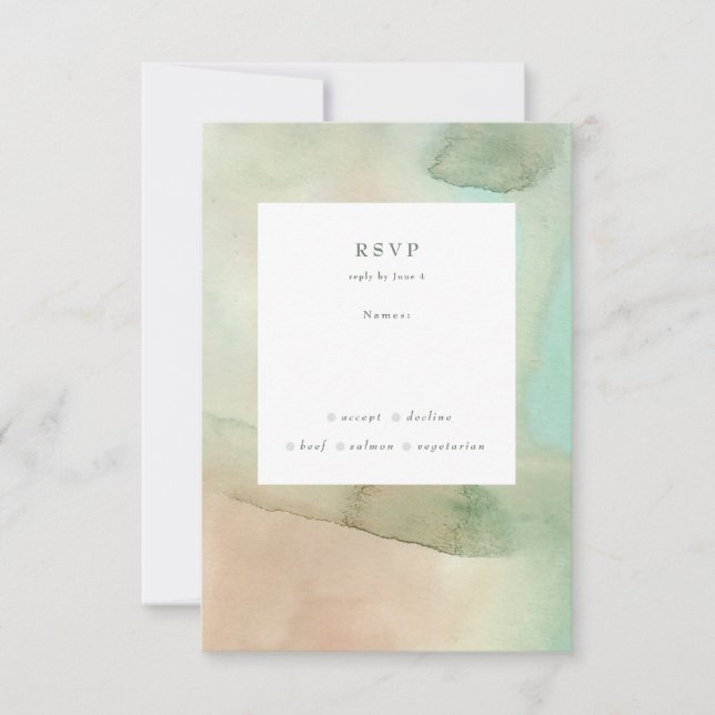Wasserfarbe weich Pastellstrand Hochzeit RSVP Karte (Vorderseite)