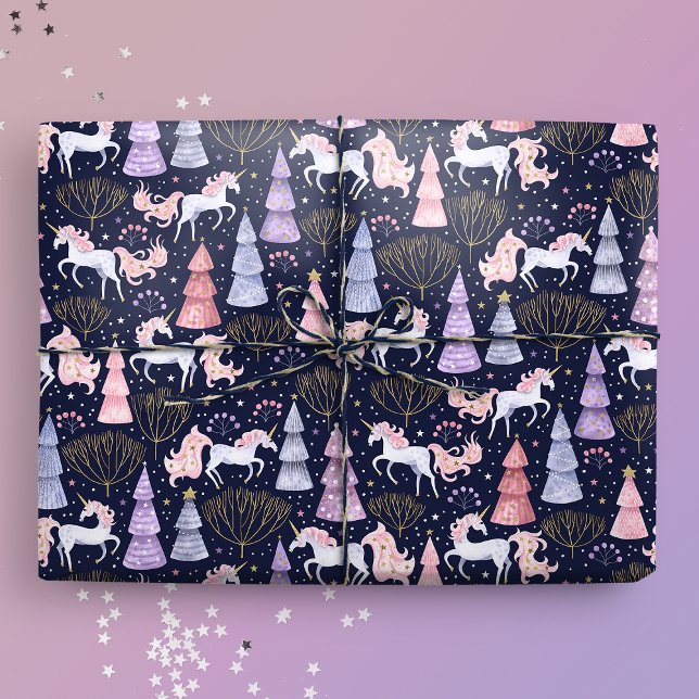 Wasserfarbe Weihnachten Einhorn Geschenkpapier (Gift Mockup)