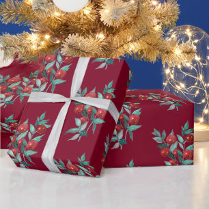 Wasserfarbe Weihnachten Rote Berries Burgund Geschenkpapier