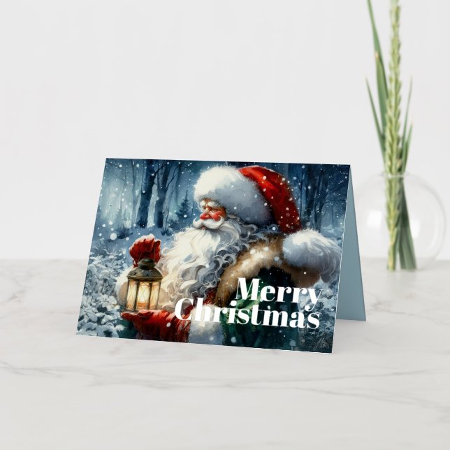 Wasserfarbe Weihnachtsmann im Snowy Forest (Vorderseite)