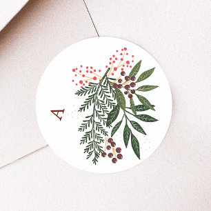Wasserfarbe Weihnachtsstern Weihnachten Monogramm Runder Aufkleber