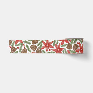 Wasserfarbe-Weihnachtssterne Tanne & Beeren Weihna Satinband