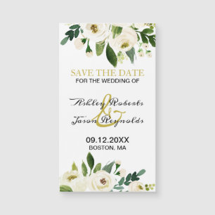 Wasserfarbe Weiße Blume Magnetisch Save the Date Magnetkarte