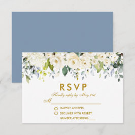 Wasserfarbe Weiße Blütenblüte Blauer Hochzeit Gold RSVP Karte