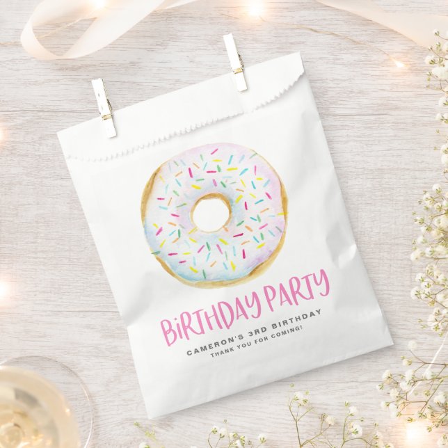 Wasserfarbe Weiße Sprinkfarbe Glazed Donut Geburts Geschenktütchen (Ausgeschnitten)