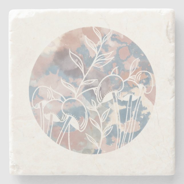 Wasserfarbe Weiße Wildblumen Steinuntersetzer (Vorderseite)