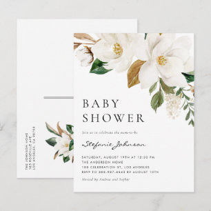 Wasserfarbe Weißer Magnolia Rustikale Babydusche Einladungspostkarte