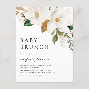 Wasserfarbe Weißer Magnolia Rustikales Baby Brunch Einladungspostkarte