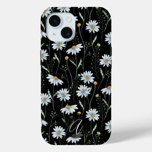 Wasserfarbe Weißes Daisy Mit Monogramm erste Case-Mate iPhone Hülle (Rückseite)