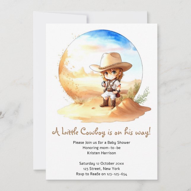 Wasserfarbe Western Wild West Cowboy Babydusche Einladung (Vorderseite)