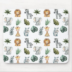 Wasserfarbe Whimsical Adorable Baby Safari Tiere Mousepad
