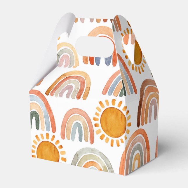 Wasserfarbe Whimsical Boho Rainbow and Sun Geschenkschachtel (Vorderseite)