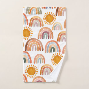 Wasserfarbe Whimsical Boho Rainbow and Sun Kids Handtuch