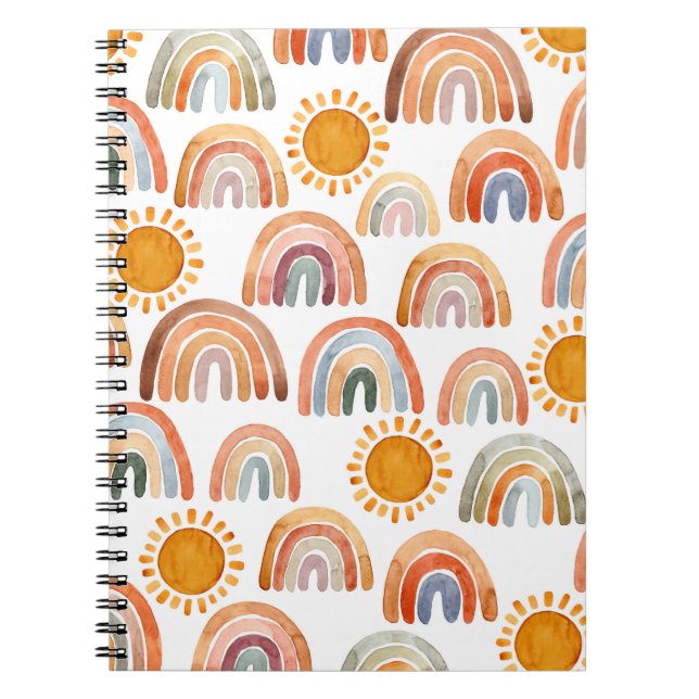 Wasserfarbe Whimsical Boho Rainbow and Sun Kids Notizblock (Vorderseite)