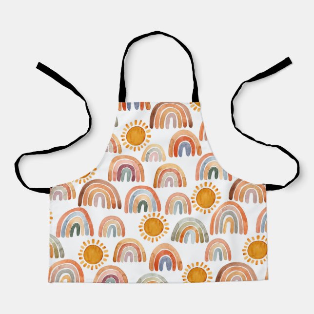 Wasserfarbe Whimsical Boho Rainbow and Sun Kids Schürze (Vorderseite)