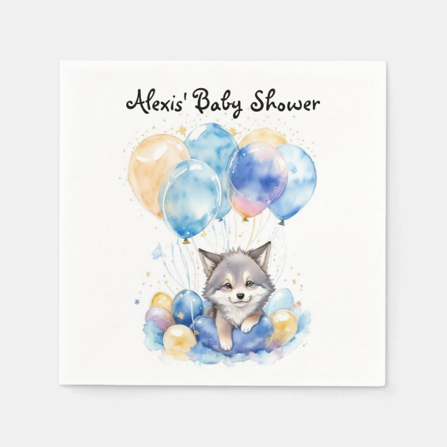 Wasserfarbe Whimsical Wolf Cub Babydusche Serviette (Vorderseite)