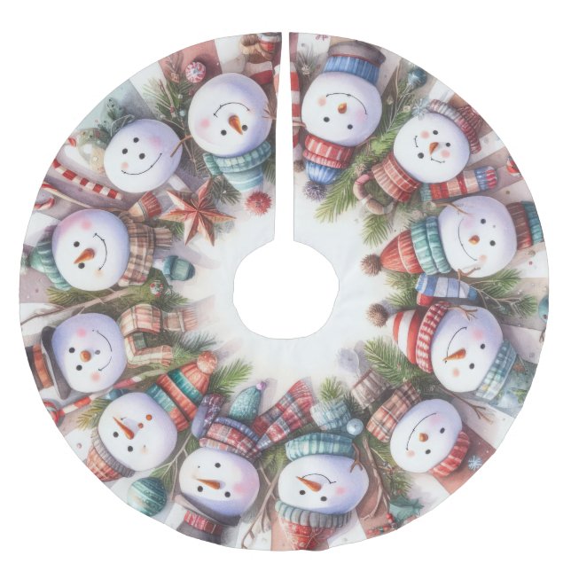 Wasserfarbe Whimsischer Schneemann Weihnachten Polyester Weihnachtsbaumdecke (Vorderseite)
