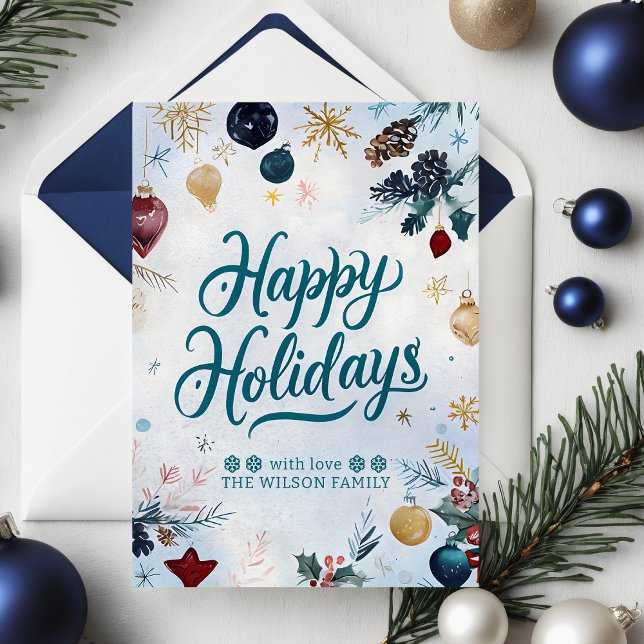 Wasserfarbe Whimsy Festliche Ornamente Weihnachten (Watercolor Whimsy Festive Ornaments Christmas Holiday Card)