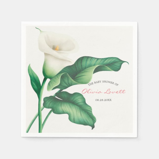 Wasserfarbe White Lilly Baby Dusche Napkins Serviette (Vorderseite)