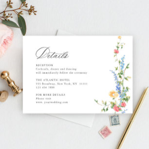 Wasserfarbe Wildblume Boho Hochzeitdetails Begleitkarte