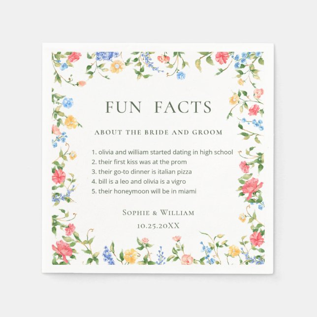 Wasserfarbe Wildblume Boho Wedding Serviette (Vorderseite)