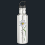 Wasserfarbe Wildblume Daisy Eleganter Skriptname Edelstahlflasche<br><div class="desc">Aquarell malte wilde Dissy Blume mit individuellem Namen in einem modernen,  eleganten Skript-Schriftart.</div>