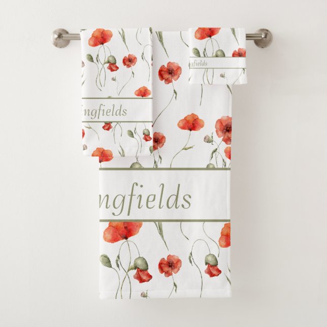 Wasserfarbe Wilde Poppies Badhandtuch Set (Insitu)