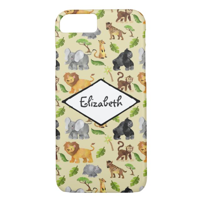 Wasserfarbe Wilde Tiersafari Jungle Muster Case-Mate iPhone Hülle (Rückseite)