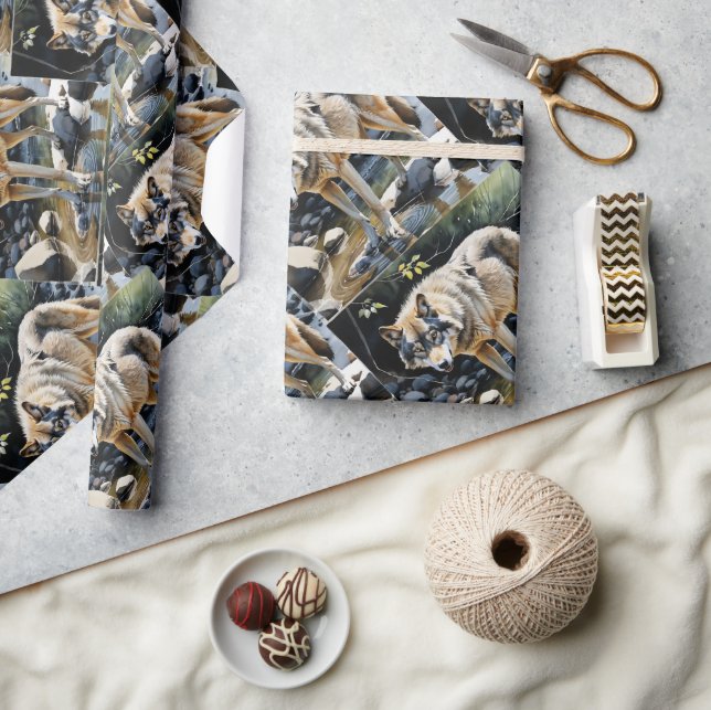 Wasserfarbe Wildnis Wolf Tierart Geschenkpapier (Kunsthandwerk)