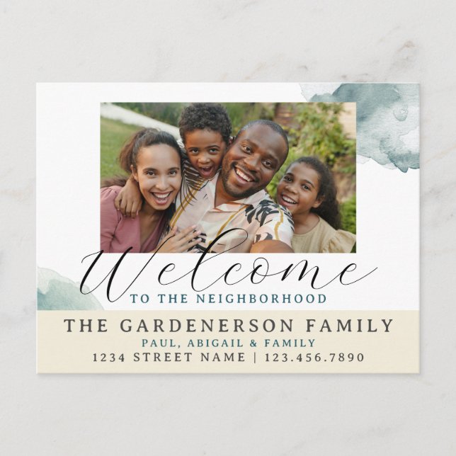 Wasserfarbe Willkommen in der Nachbarschaft Postkarte (Vorderseite)