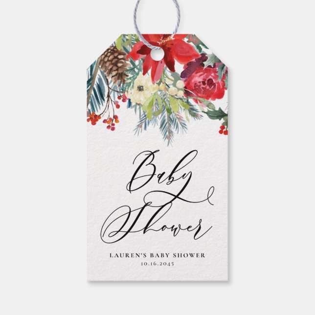 Wasserfarbe Winter Blooms Garland Babydusche Geschenkanhänger (Rückseite)