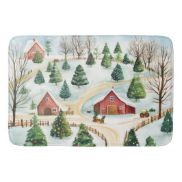 Wasserfarbe Winter Rustikale Landschaft mit Bäumen Badematte