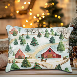 Wasserfarbe Winter Rustikale Landschaft mit Bäumen Dekokissen