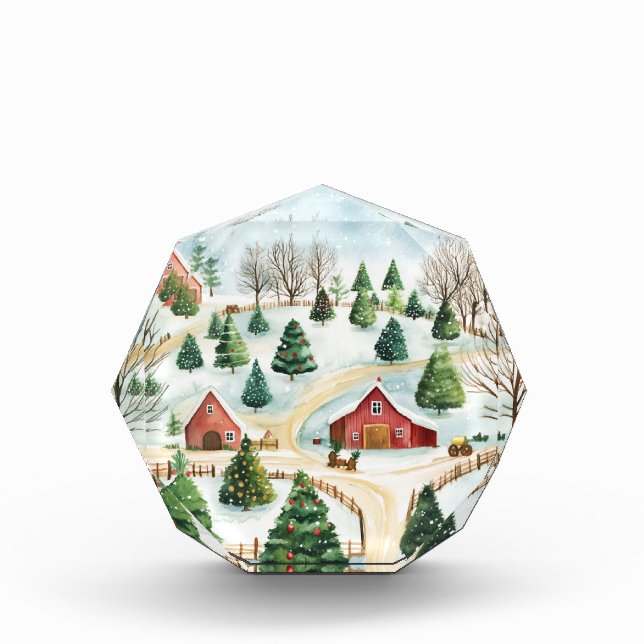 Wasserfarbe Winter Rustikale Landschaft mit Bäumen Fotoblock (Vorderseite)