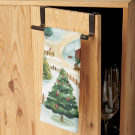 Wasserfarbe Winter Rustikale Landschaft mit Bäumen Geschirrtuch