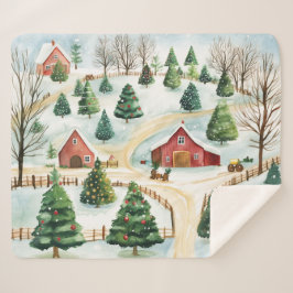 Wasserfarbe Winter Rustikale Landschaft mit Bäumen Sherpadecke