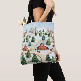 Wasserfarbe Winter Rustikale Landschaft mit Bäumen Tasche