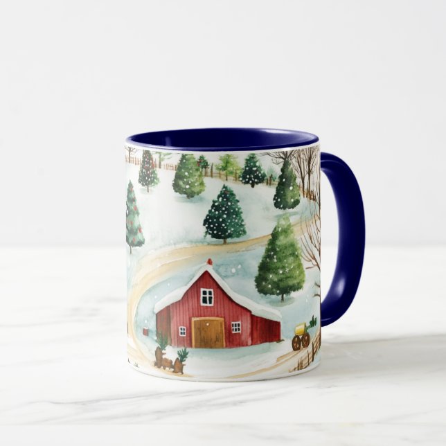 Wasserfarbe Winter Rustikale Landschaft mit Bäumen Tasse (VorderseiteRechts)
