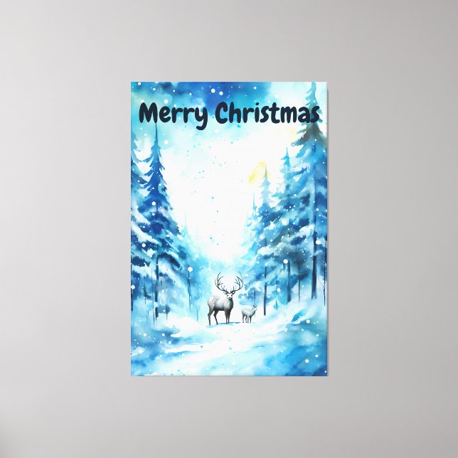 Wasserfarbe Winterlandschaft Nordpol Weihnachten Leinwanddruck (Vorderseite)
