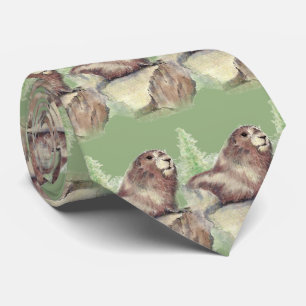 Wasserfarbe Woodchuck, Marmot, Groundhog Tierkunst Krawatte
