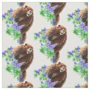 Wasserfarbe Woodchuck, Marmot, Groundhog Tierkunst Stoff