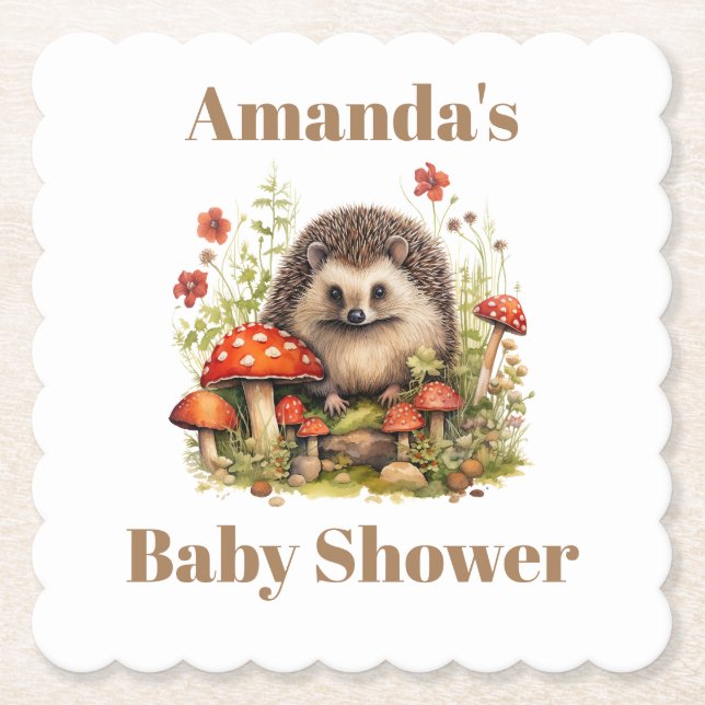 Wasserfarbe Woodland Igel Pilze Babydusche Untersetzer (Vorderseite)