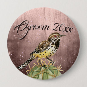 Wasserfarbe Wren auf Kakteen Wedding Button