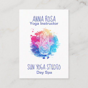 *~* Wasserfarbe Yoga Wellness-Center Hamsa Hand Visitenkarte