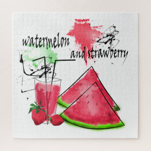 Wasserfarbe zeichn von Wassermelonen und Erdbeeren
