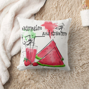 Wasserfarbe zeichn von Wassermelonen und Erdbeeren Kissen
